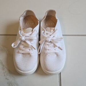 White Lace-Up Knit Sneakers